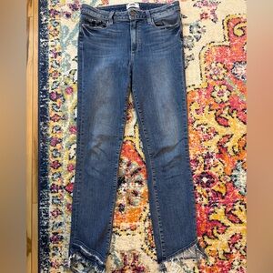 PAIGE Women's Straight Leg Distressed Jeans in Classic Blue